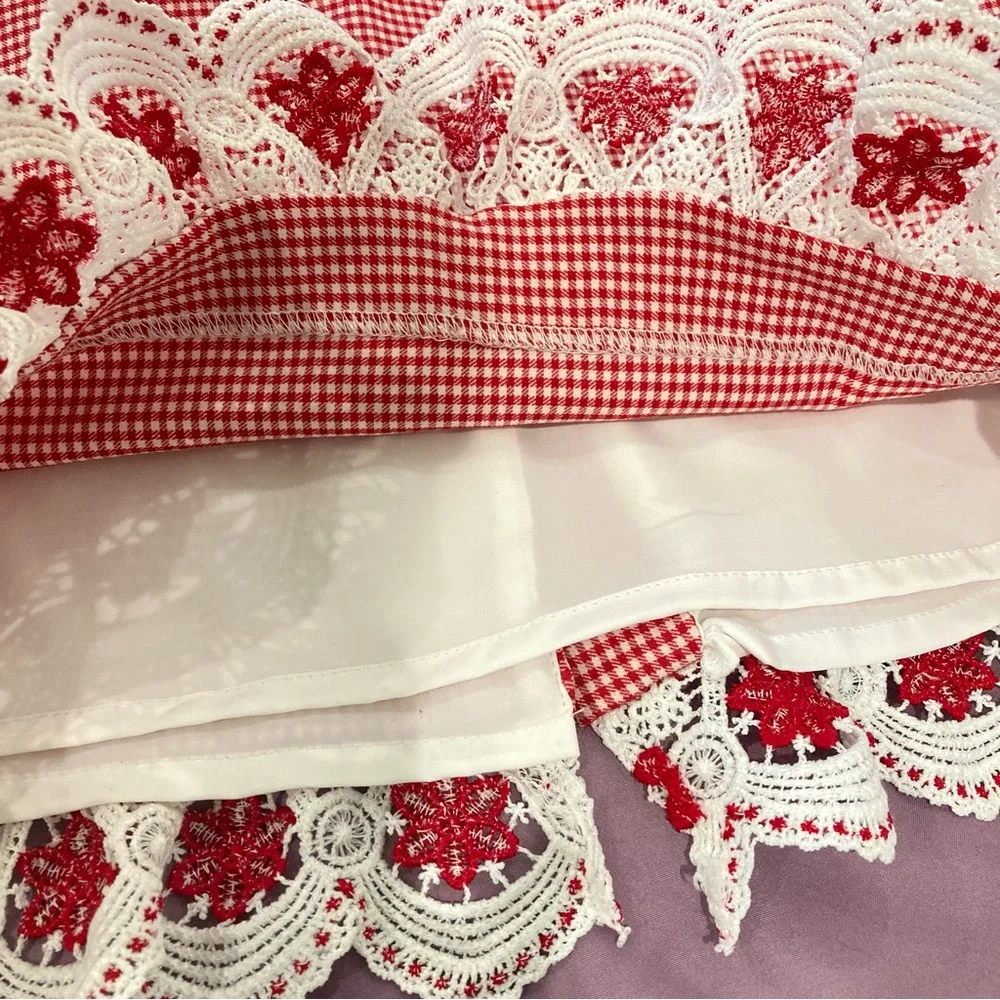 New York and Company red and white gingham midi pencil skirt lace trim - Picture 11 of 11